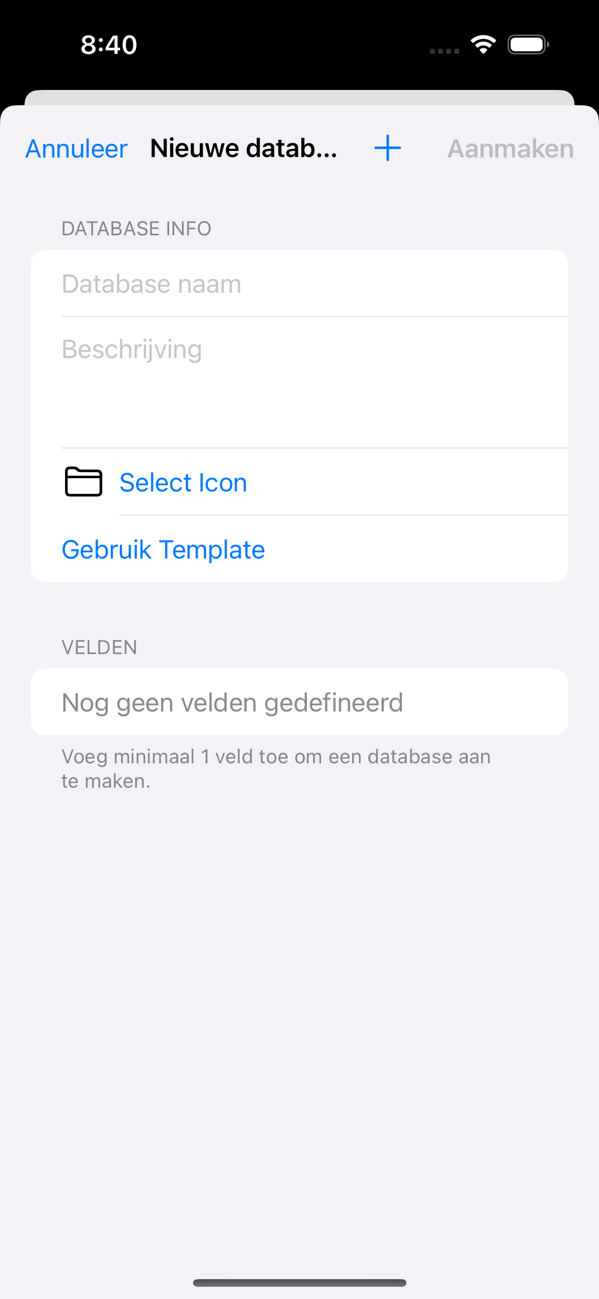 Velden aanpassing scherm