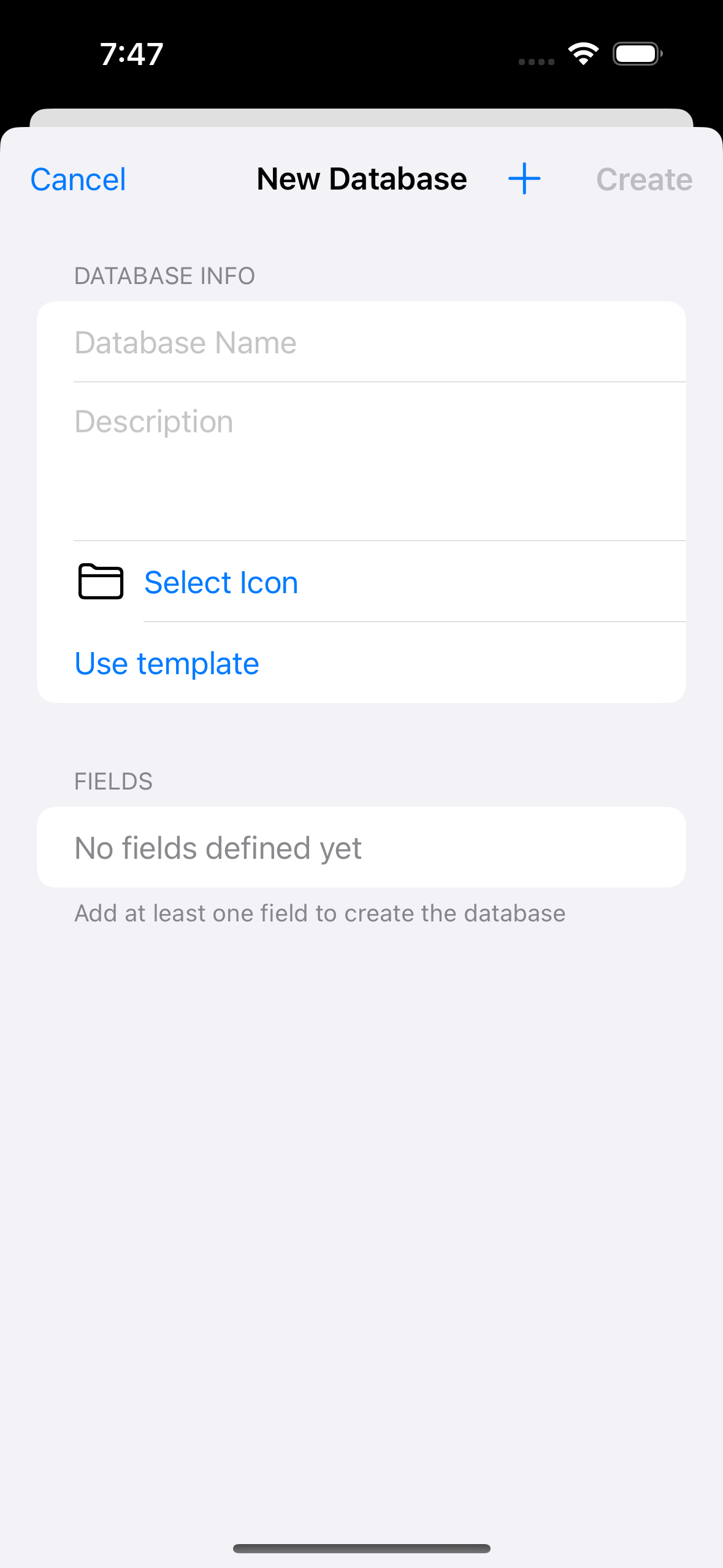 Field customization screen